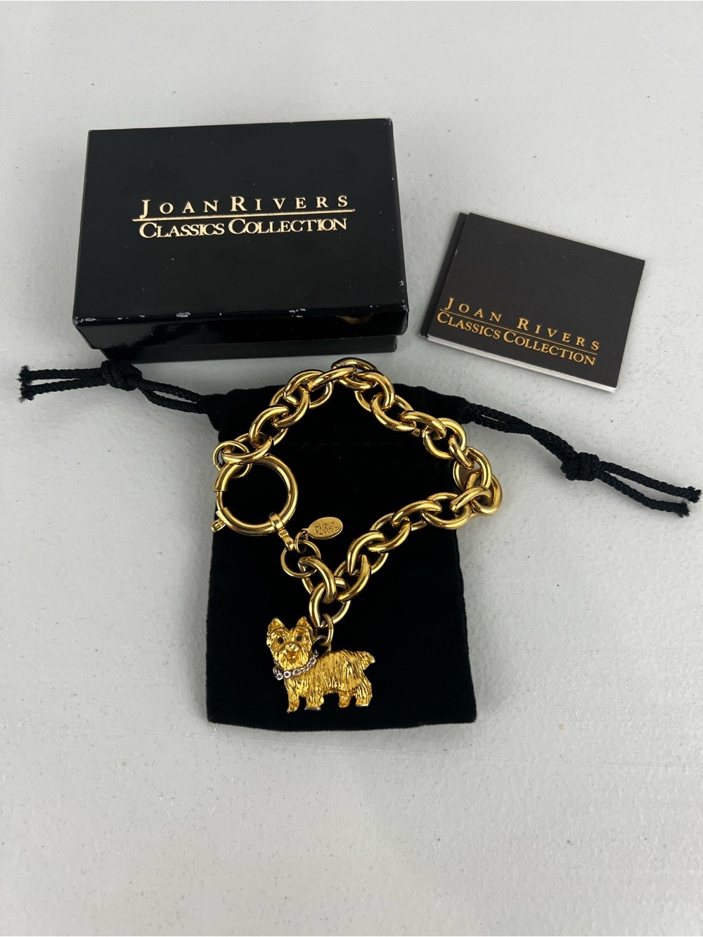 VTG Joan Rivers Classics Collection Chunky Cable Link Bracelet w/ Yorkie Charm.